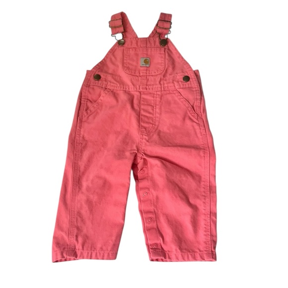 Carhartt Baby Girl pink overalls Sz.9M cotton adjustable strap - Picture 4 of 7